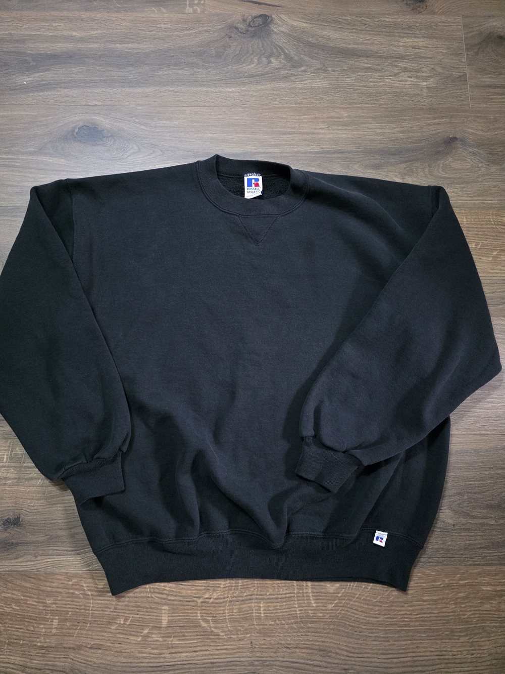 90's MIUSA Russell Athletic Men’s Black Crewneck Sweatshirt Blank - Picture 2 of 4